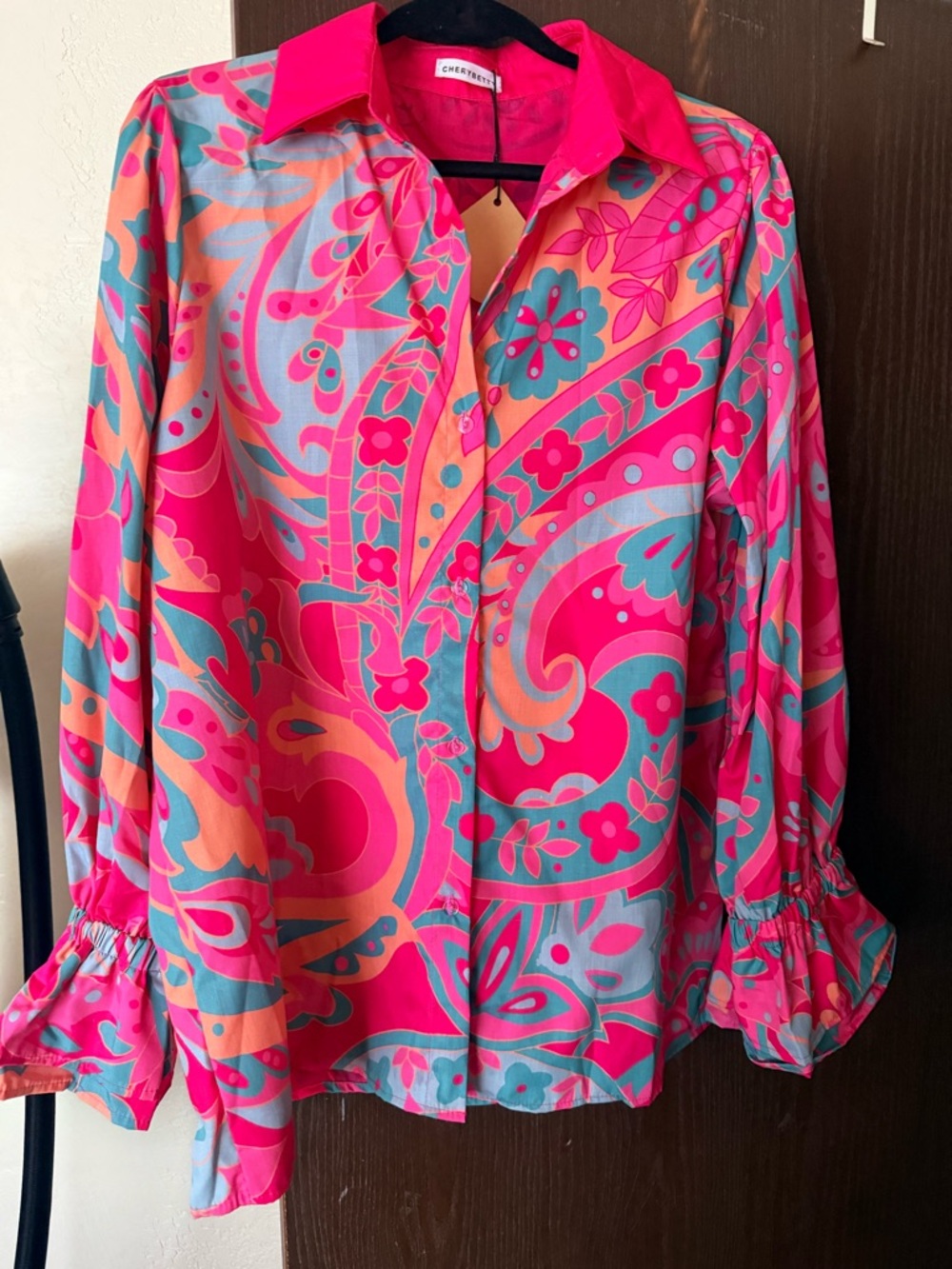 Pink Multi Paisley Button-Front Blouse - Picture 3 of 6
